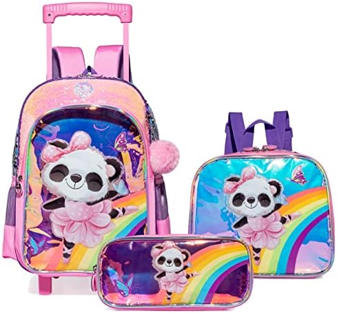 Htgroce 3pcs panda rolando mochila mochila bolsa de rolos de viagem com rodas bolsas para crianças backpack de bagagem de rodas
