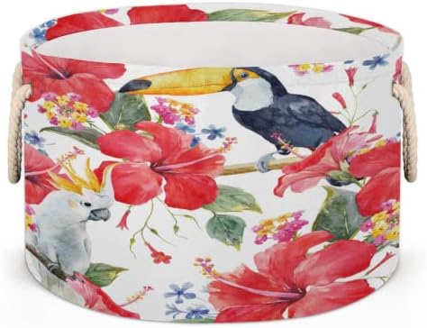 Flor tropical de papagaio cestas redondas grandes para cestas de lavanderia de armazenamento com alças cestas de armazenamento