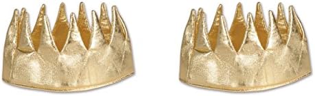 Beistle 2 peças Gold Fabric Kings Crowns para festas Mardi Gras, Wearables de tema medieval, favores de aniversário