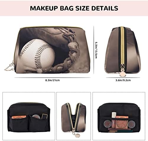 PSVOD Baseball e Luve Leather Cosmetic Saco, bolsa de cosméticos com zíper de viagem, bolsa de cosméticos portáteis para mulheres