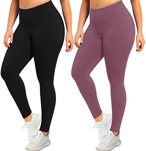MoreFel Plus Size Leggings para Mulheres Stretchy X-Large-4x Tummy Control Spandex High Spandex Workout Black Yoga Pants