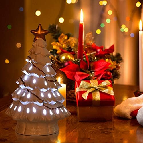 Harpy então 11 Cerâmica pré -iluminada decoração de Natal Hollo -Cristmas Tree com luzes LED