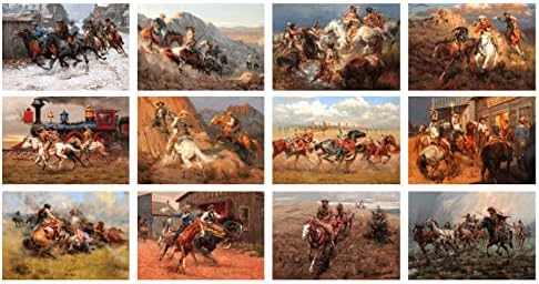 2023 Calendário de parede [13 páginas 8 x12] pioneiros do oeste do oeste do oeste cowboys índios de Andy Thomas Vintage Modern