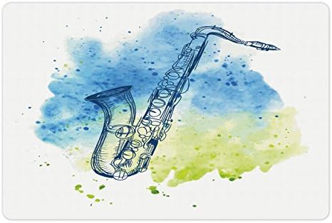 Música lunarável Pet tapete para comida e água, estilo de esboço aquarela Imagem de instrumento saxofone Ilustração Retro