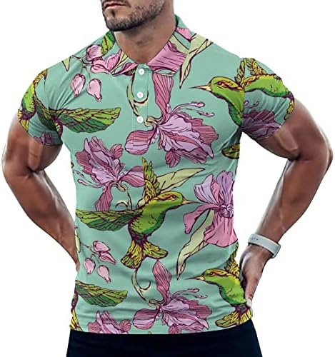 Baikutouan Colibri and Flowers Men's Golf Polo-camiseta curta Manga camisa Tees Casual Tênis Tops