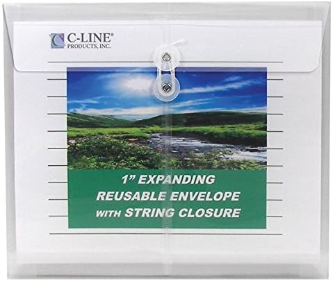 C-line biodegradável envelopes poli reutilizáveis ​​com fechamento de cordas, carga lateral, reforço de 1 polegada, tamanho da letra,