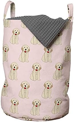 Bolsa de lavanderia de laboratório amarelo de Ambesonne, padrões engraçados do Pastel Funny Labrador Sorrindo Animal feliz, cesta