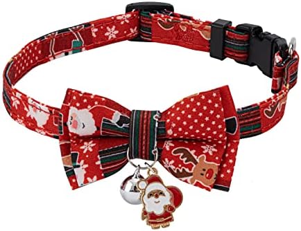 Daluz Christmas Cat Collar com arco, colar de gato de Natal macio e confortável com Bell Bell Santa Rena Snowman Snowman