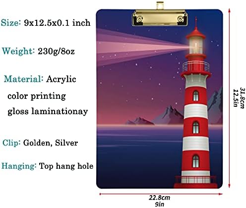 Lighthouse Naanle durante a noite CLIPBOLATE ACRYLIC Custom, A4 Tamanho padrão Placa de redação de ouro decorativa para