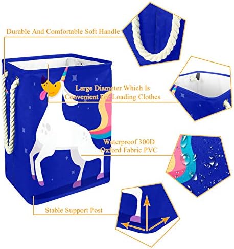 Deyya Unicorn Dog Blue Laundry Bestkets dificultam altura de altura dobrável para crianças adultas meninos adolescentes meninas