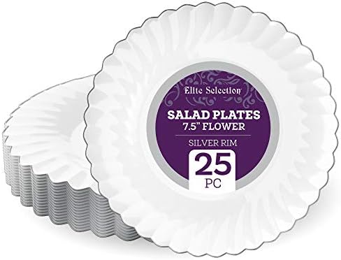 Pacote de seleção de elite de 25 placas de Plástico para Partidos Dispositivos Brancos de 7,5 ”com aro de flor prata