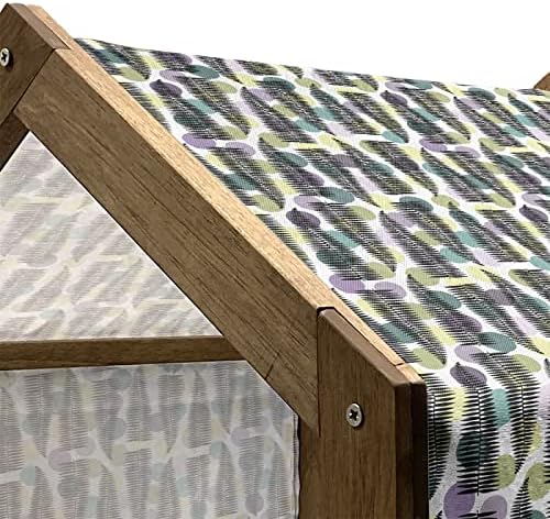Ambesonne deixa a casa de cachorro de madeira, o padrão de polca ornamentado com ilustração de folhagem de primavera tropical