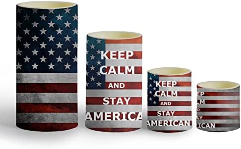 Finecombuy Conjunto de 4 velas patrióticas de bandeira americana sem chamas com timer controle remoto