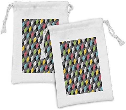 Conjunto de bolsas de tecido geométrico de Ambesonne de 2, ilustração de estilo de arte abstrato de quadrados coloridos