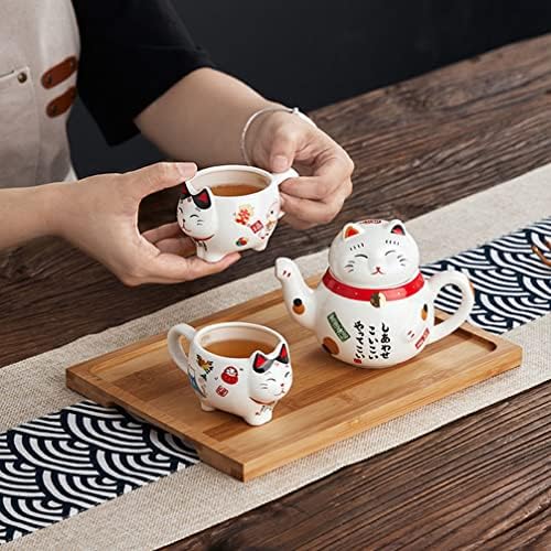 Besportble Glass Bule 1 Conjunto Japonês Lucky Cat Tea Conjunto Maneki Neko Cerâmica Tule de cerâmica com 2 xícara de chá