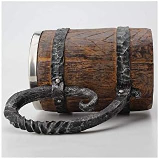 Câncer de imitação de madeira caneca de cerveja de aço inoxidável, pirata Viking Cup de fantasia Tavern Wood Tankard para