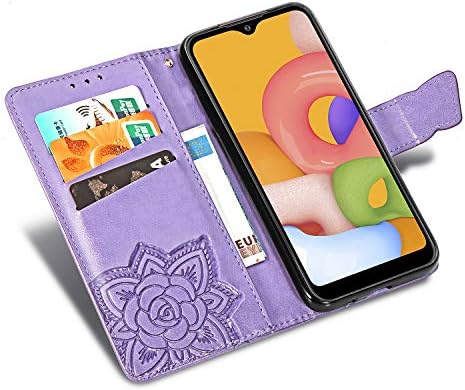Caixa da carteira Samsung Galaxy A01, concha de telefone de couro PU com slot para cartões de crédito e capa de protetor
