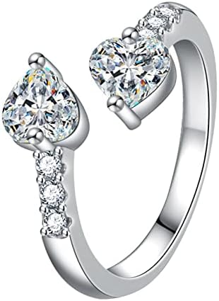 2023 New Jewelry Double Heart Full Diamond Open Ring Anel de zircão Anel de casal na Europa e a América tocam para menino