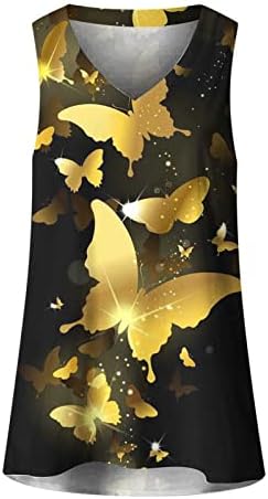 Tampas de tanques de impressão de borboleta feminina v camisetas de pescoço sem mangas summmer casual básico de coletes de ajuste