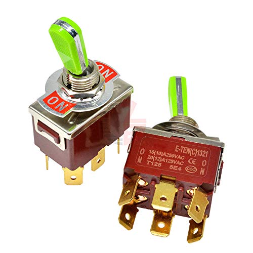 EM-TEN 1321 interruptor de alternância do eixo verde 31.519.5mm Red 6pin Switch On-Off Contactor de prata 250V 16A para o alto-falante