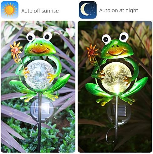 LUNSY 【Presente Primeira escolha】 Luzes solares de jardim decorativas ao ar livre, formato de sapo de metal, luzes de estaca à prova