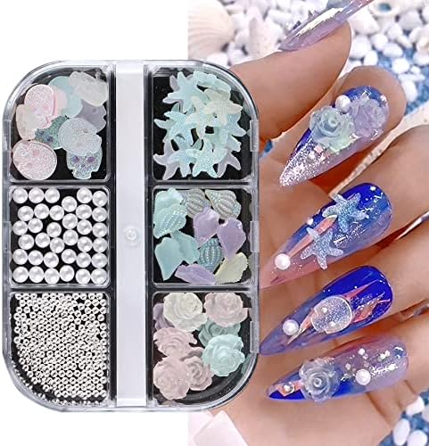 Luminous unhas encantos 1 caixa 6 grades Padrão de flores de estrela de mar de grades decorações de manicure de design diy artesanato