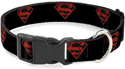 Cat Collar Breakaway Superboy Shield Black Red 9 a 15 polegadas 0,5 polegadas de largura