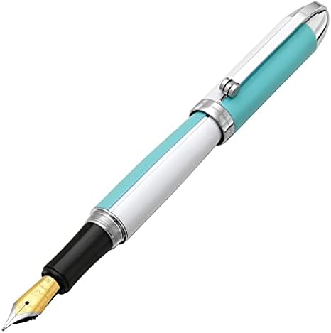 Xezo Médio visionário Brass e caneta -tinteiro de alumínio, lacada à mão em cor azul e branca do céu. Numerado na edição limitada