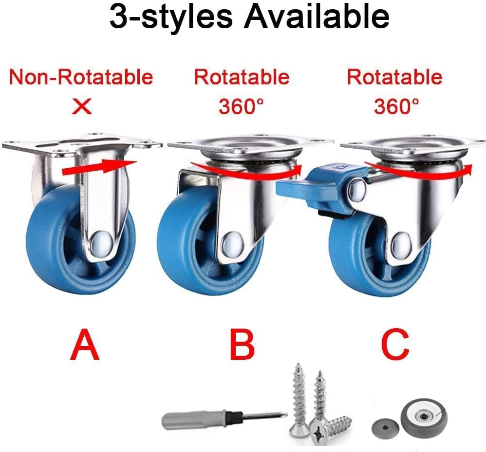 Casters Roda de gola de giro de móveis pequenos de 25 mm, rodas de rodízio de nylon, rodas azuis/fixo/rodas giratórias/freio/3 estilo