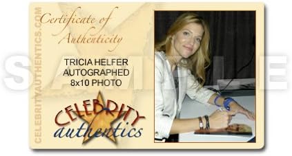 Tricia helfer autografado 8x10 Battlestar Galactica Classic Red Dress Foto