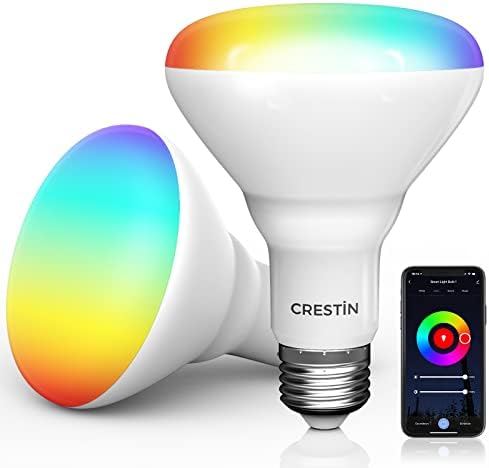 Lâmpadas de inundação de wifi inteligentes Crestin, lâmpadas de cor RGBCW BR30 LIVRAS LED MUDANÇA DE COLA, FUNCIONA COM ALEXA & Google,