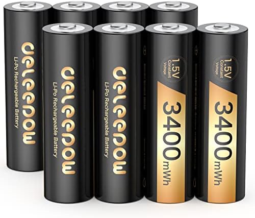 Baterias AA de lítio AA de DeLeepow, 3400mwh de alta capacidade com carregador de LCD, baterias AA recarregáveis ​​1,5V