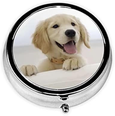 Caixa de comprimido dourado cão fofo de cachorro redonda estojo de comprimido 3 organizador de comprimidos de compartimento de compartimento
