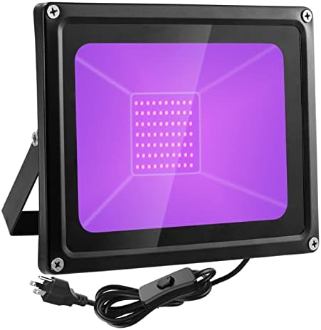 50W LED UV Black Light, Black Lights for Glow Party, Blacklight Flood Light com Switch/5ft Cord US Plug, Comprimento