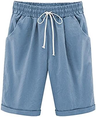 LMSXCT High Wistide Linen Bermuda shorts para mulheres bolsos soltos casuais cintura elástica de cordão confortável shorts de praia