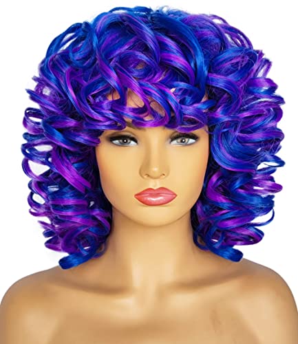 Wigs Keat para mulheres negras 14 curta peruca curta e curta com franja azul roxo grande perucas afro encaracoladas para