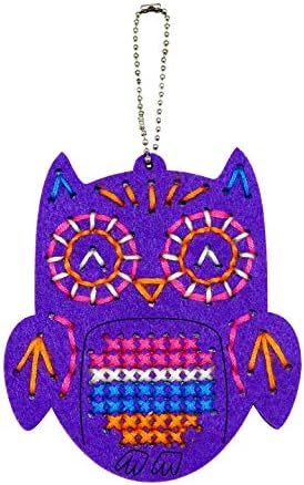 C.S. Kids KC06 Owl Keychain, First Sewing Arts & Crafts Gifts - Chave de criação de animais | Kit de costura de ponto transversal educacional