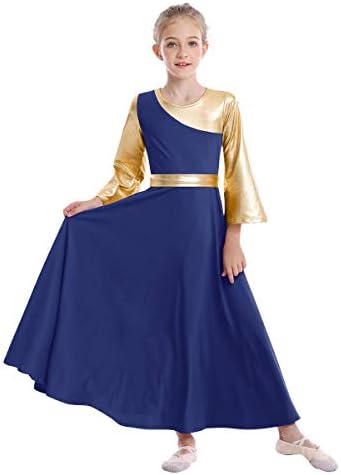Vestidos de dança de louvor Owlfay para meninas Bloco de cores metálicas de colorido Liturgical Celebração de moda de dança