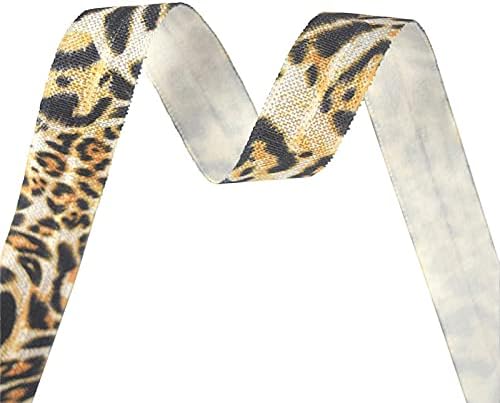 2 5 10 jardas 5/8 15mm de impressão de leopardo marrom dobro sobre elastics spandex cetim fita fita adesiva Torne de costura