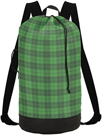 St Patricks Dia Tartan Saco de roupa xadrez com alças de ombro de lavanderia Backpack Saco de tração de tração de