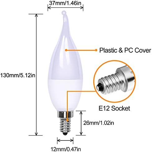 Lâmpada de chamas LED de 6 pacote, 3 Modo LED Candelabra Flame Bulbo de 1,2 watt Bulbos de chama brancos quentes para