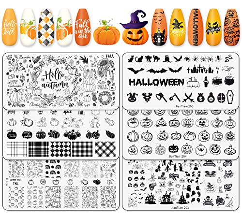Placas de arte pregos de Ação de Graças e 3pcs de Halloween pratos de estampagem de Halloween Placas xadrez de listras