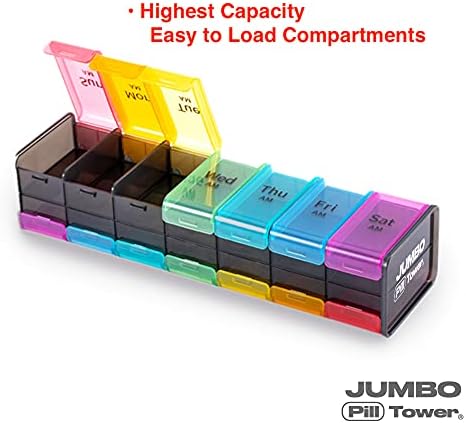 Jumbo Pick Tower - Caixa de comprimidos de pílula de comprimidos XL extra grande 2 vezes ao dia Organizador de medicamentos