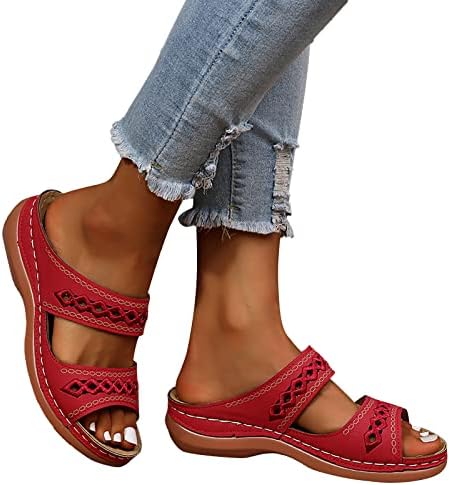 Sandálias yhiwu para mulheres de verão, deslizamento confortável nas cunhas sandálias de fundo macio e respirável sandálias