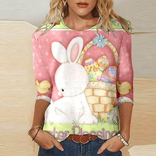 Camisas de Páscoa para mulheres casuais 3/4 manga Bunny Bunny Graphic Tshirt Trendy Wokout Tunic Tops