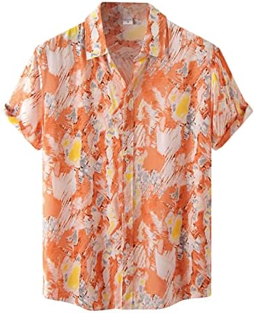 Camisas amzoc henley para homens, impressão casual havaiana masculina tampa de lapela solta com conforto solto