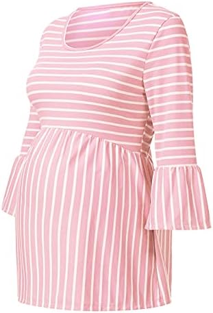 Maternidade blusas para mulheres listradas impressa camisas de gravidez para mulheres Maternidade de verão Tops redondos