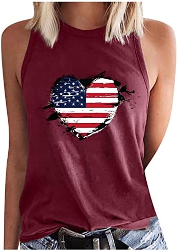 Tampo da camisa do Dia da Independência dos EUA da Mulher 4 de julho Tops de mangas patrióticas sem mangas de julho