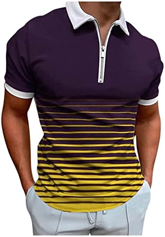 XXBR Mens Zipper Golfe Camisas Polo de Manga Curta Gradiente de Verão Ripe