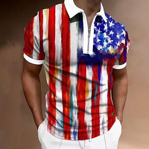 2023 Novo masculino 3D Impressão digital com zíper de lapela de manga curta camisa casual camisa de camisa masculina casual